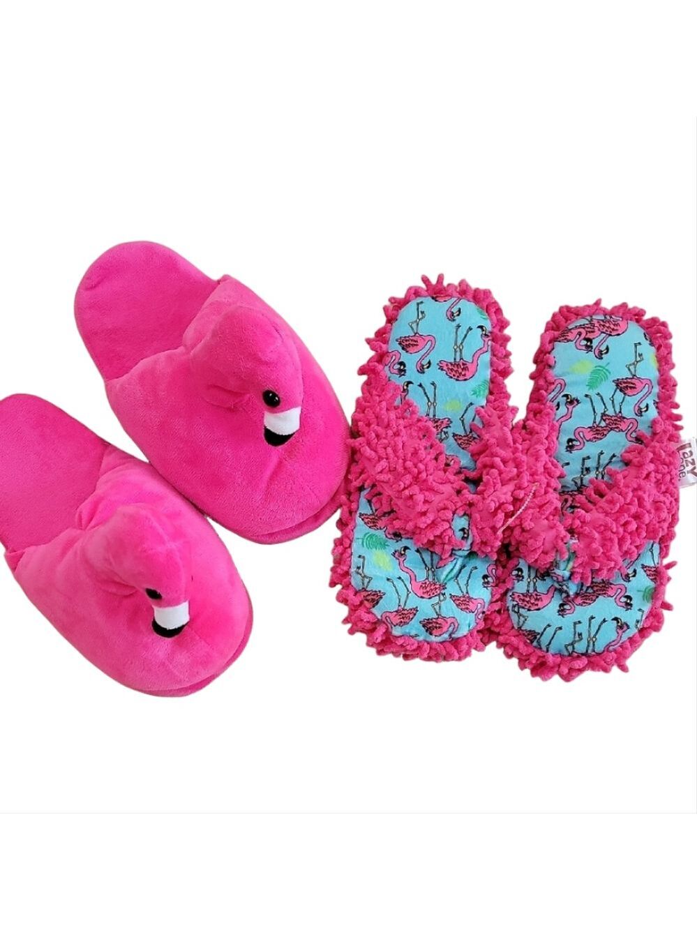 Set of TWO Mom & Me Pink Flamingo Slippers NWOT